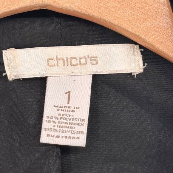 Chicos 1 Black Velvet Open Front Blazer Jacket Womens Size medium - Picture 3 of 10